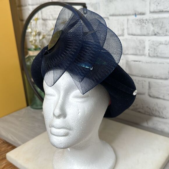 Vintage Bellini Bollman New York 100% Wool Fascinator Hat, Derby, Navy Blue - Picture 2 of 7